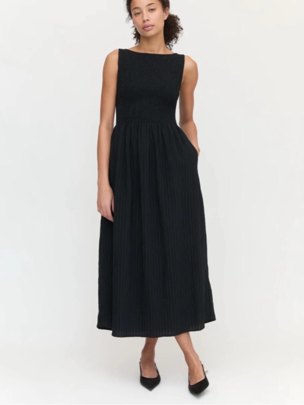 Hill House The Cosima Nap Dress Black Seersucker Stripe size S